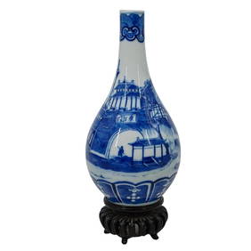 Signed Chinese Blue and White Porcelain Bottle Vase (1 of 6)