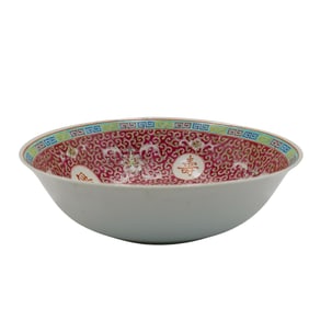 Chinese Enameled Shou Porcelain Bowl