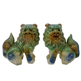 Pair Of Chinese Ceramic Foo Dogs Sculptures