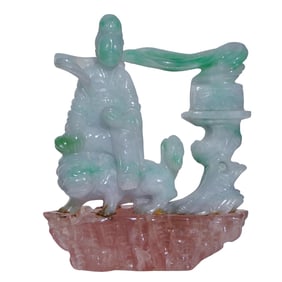 Chinese Carved Jadeite and Rose Quartz Figurine