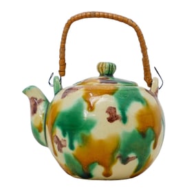 Japanese Miniature Sancai Glazed Pottery Teapot