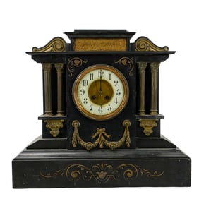 Antique Black Slate and Gilt Mantle Clock