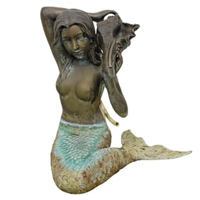 Vintage Bronze Mermaid Figural Garden Fountain