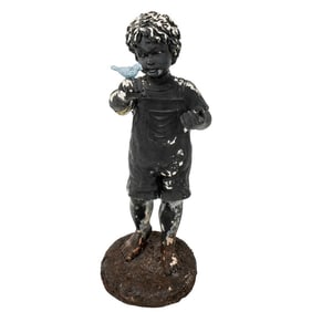 Vintage "Boy With Bird" Composite Garden Statue