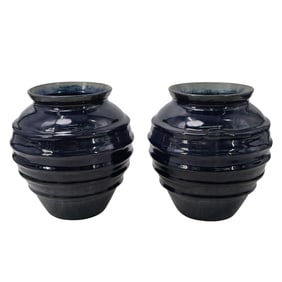 Pair of Navy Blue Ceramic Planters
