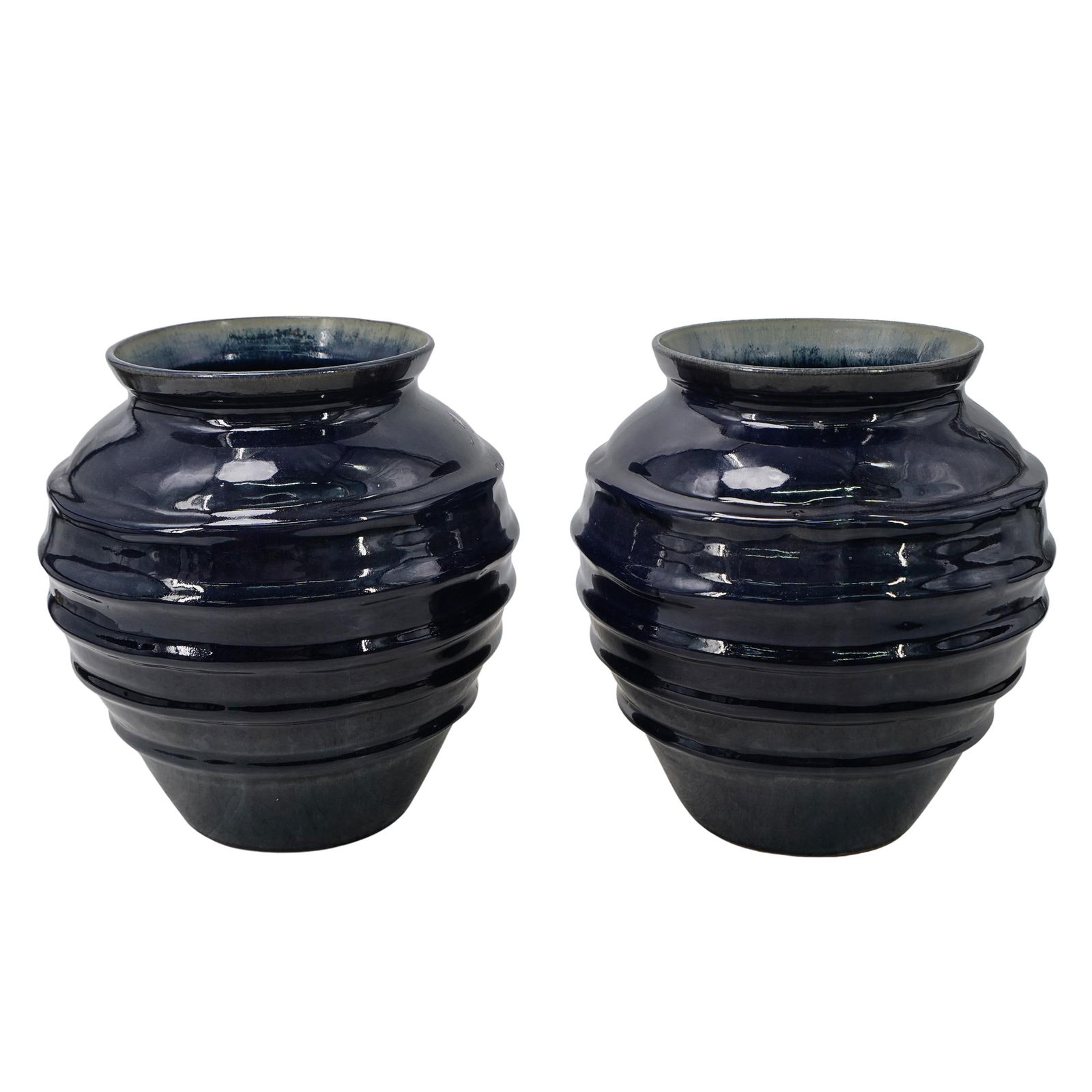 Pair of Navy Blue Ceramic Planters (1 of 6)