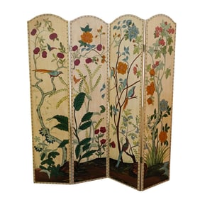 Large Painted Four Panel Floor Screen
