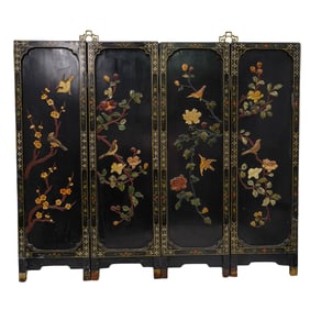 Chinese Semi Precious Stone Inlay Screen Plaque