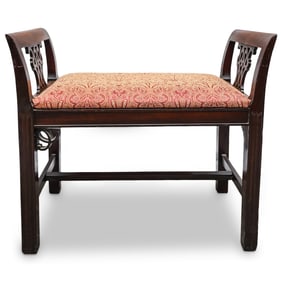 Antique Upholstered Mahogany Wooden Bench