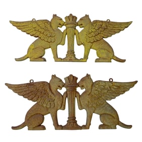 Pair Of Persian Griffins Cast Iron Wall Ornaments