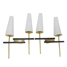 Pair Vintage Maison Style Brass & Glass Wall Sconces