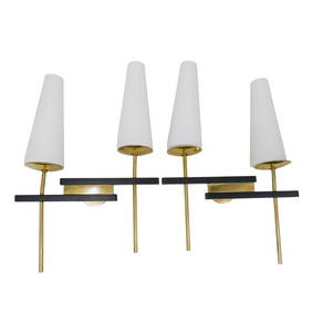 Pair Vintage Maison Style Brass & Glass Wall Sconces (1 of 7)