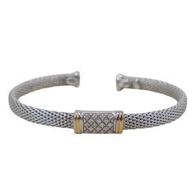 Italian Designer 14k Gold Sterling Silver and Diamond Bracelet