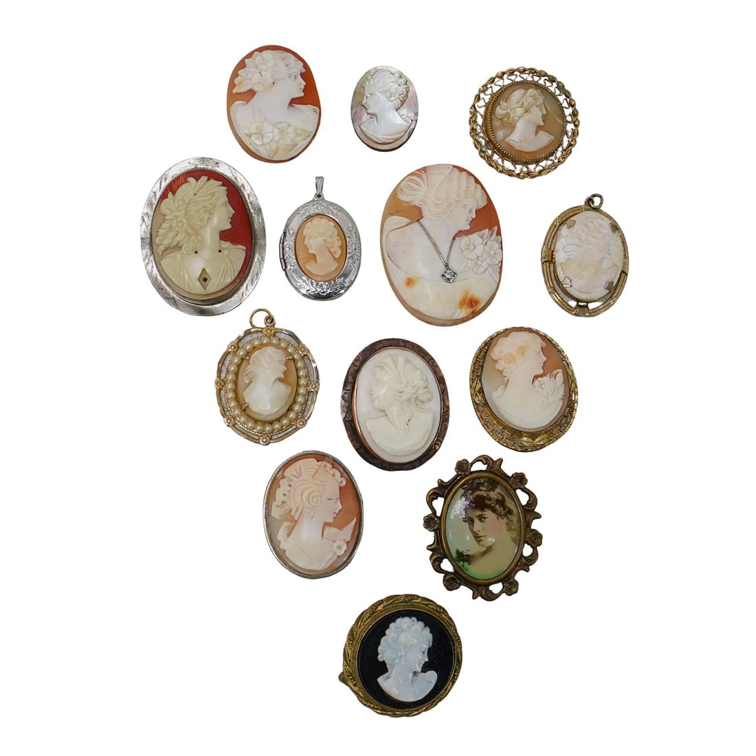 (13 Pc) Antique Gold Cameo Brooches and Pendants (1 of 5)