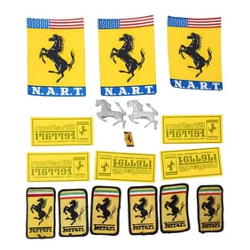 (18 pcs) Vintage Ferrari Stickers, Patches, and Pins