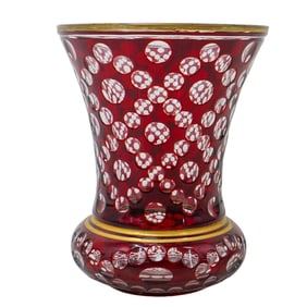 Antique Bohemian Cut Glass Ruby Vase