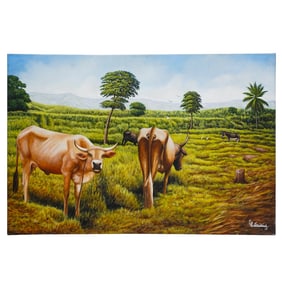 Emile Louisius (b. 1964, Haitian) Acrylic on Canvas Rural Painting