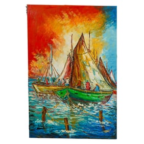 Style of Jean Pierre Auguste Nautical Oil Painting