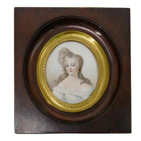 French Miniature Portrait On Carved Bone