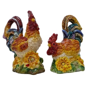 Pair Of Small Porcelain Roosters Figurines