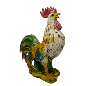 Italian Large Glazed Majolica Rooster Sculpture