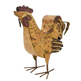 Painted Metal Figurative Rooster Sculpture