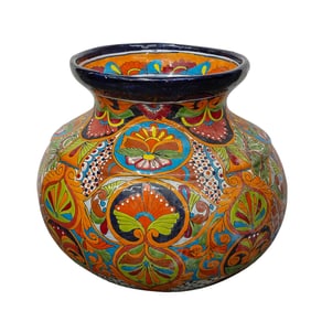Large Mexican Talavera Glazed Pottery Rounded Planter