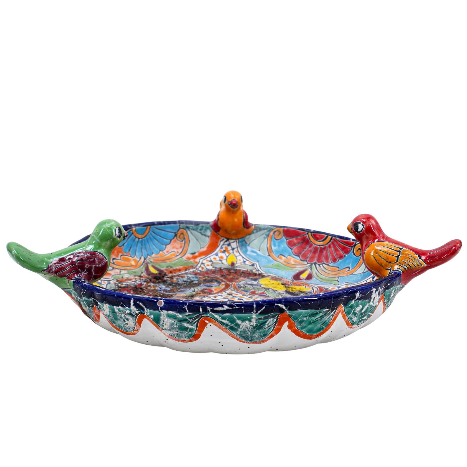Large Mexican Talavera Glazed Pottery Bird Bath (1 of 8)