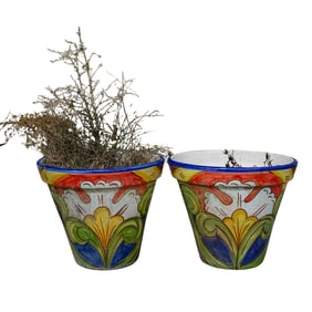 Pair Of Large Mexican Talavera Glazed Pottery Planters