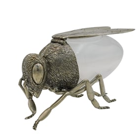 Style of Mappin and Webb Silver Plated and Glass Bee Honey Jar
