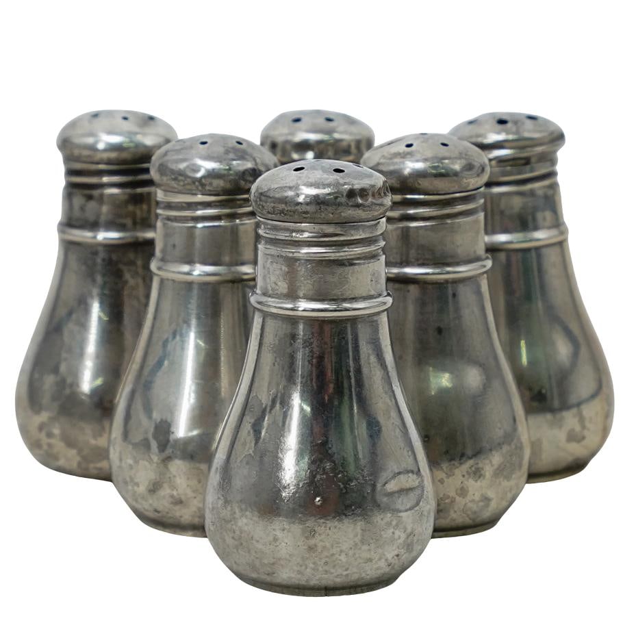 (6 pcs) Webster (American, 1894-1981) Sterling Salt Shakers: (6 pcs) Webster (American, 1894-1981) Sterling Salt Shakers20th centurySet of six Webster Company (1894-1981) salt shakers. Bulb shaped with a screw-top. Included in a silk lined box. Each marked "ste