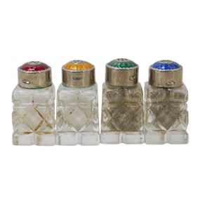 (4 Pc) Sterling and Enamel Salt and Pepper Shakers