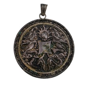 Chinese Sterling Silver Dragon Medallion Pendant