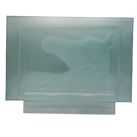 Large Etched Equestrian Glass Plaque