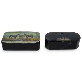 (2pc) Antique Papier-mache Snuff Boxes