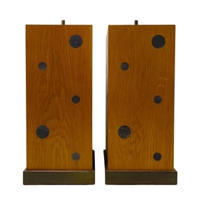 Pair Of Mid Century Wood and Faux Shagreen Lamps