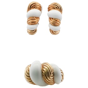 David Webb Style 18k Gold and Enamel Jewelry Set