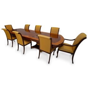 (9 Pc) Italian Marquetry Dining Table with Chairs
