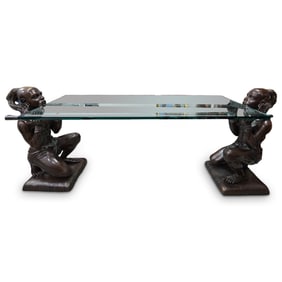 Large Figural Bronze and Glass Console Table