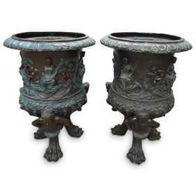 Pair of Bronze Neoclassical Mythology Urns