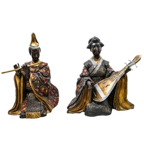 Pair of Bronze Japanese Musicians