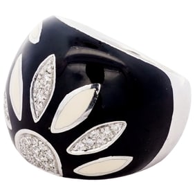 Signed 18k White Gold Onyx and Diamond Ring