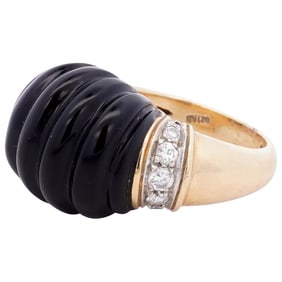 Italian 18k Gold Onyx and Diamond Ring
