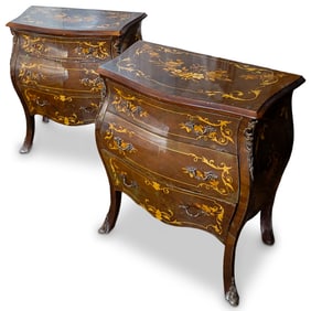 Pair of Italian Marquetry Wood and Bronze Night Stands