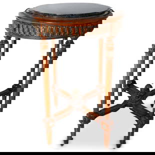 Antique Italian Carved Wood and Bronze Occasional Table: Antique Italian Carved Wood and Bronze Occasional Table20th Cent, ItalyAntique carved wood and granite top occasional table. Decorated along the sides and center stretcher with bronze mounts.H:30&rdqu