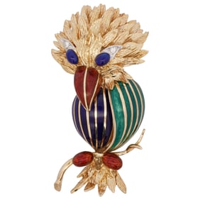 Signed 18k Gold and Enamel Kookaburra Bird Pin