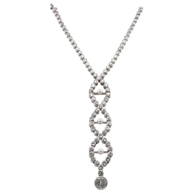 18k White Gold Diamond and Pearl Necklace