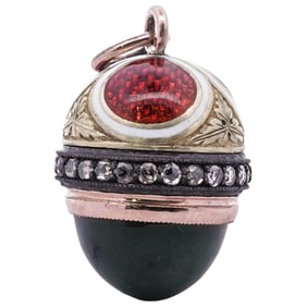 Henrik Wigstrom Russian 14k Gold Jade and Enamel Egg Pendant