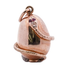 Russian Faberge 14k Gold Snake & Egg Pendant