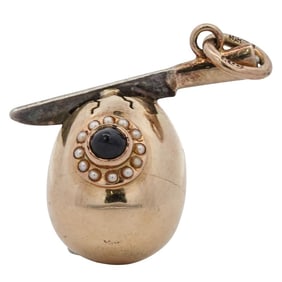 Russian Faberge 14k Gold Egg & Knife Pendant